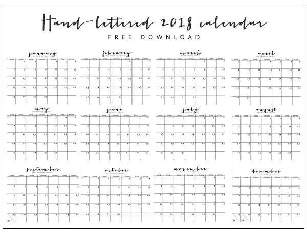 2018 Hand-Lettered Calendar (free download!)