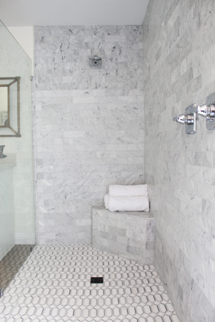 modern farmhouse marble double shower