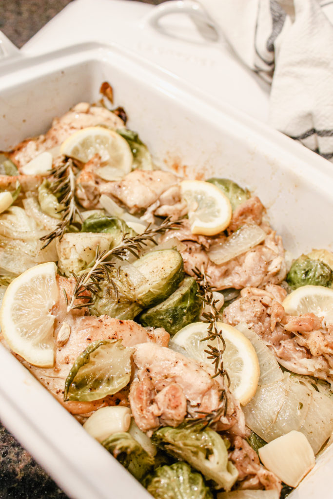 Roasted Chicken Thighs + Brussels Sprouts and Potatoes