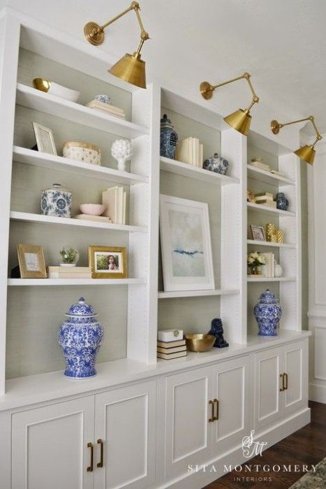 white built in desk with cabinets